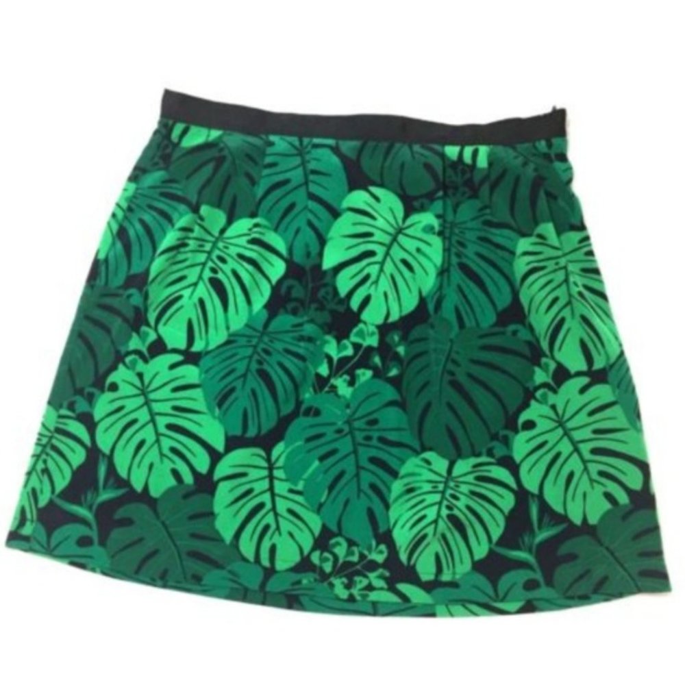 Banana Republic Women's Green Black Leaf Print Mini Skirt Size 10